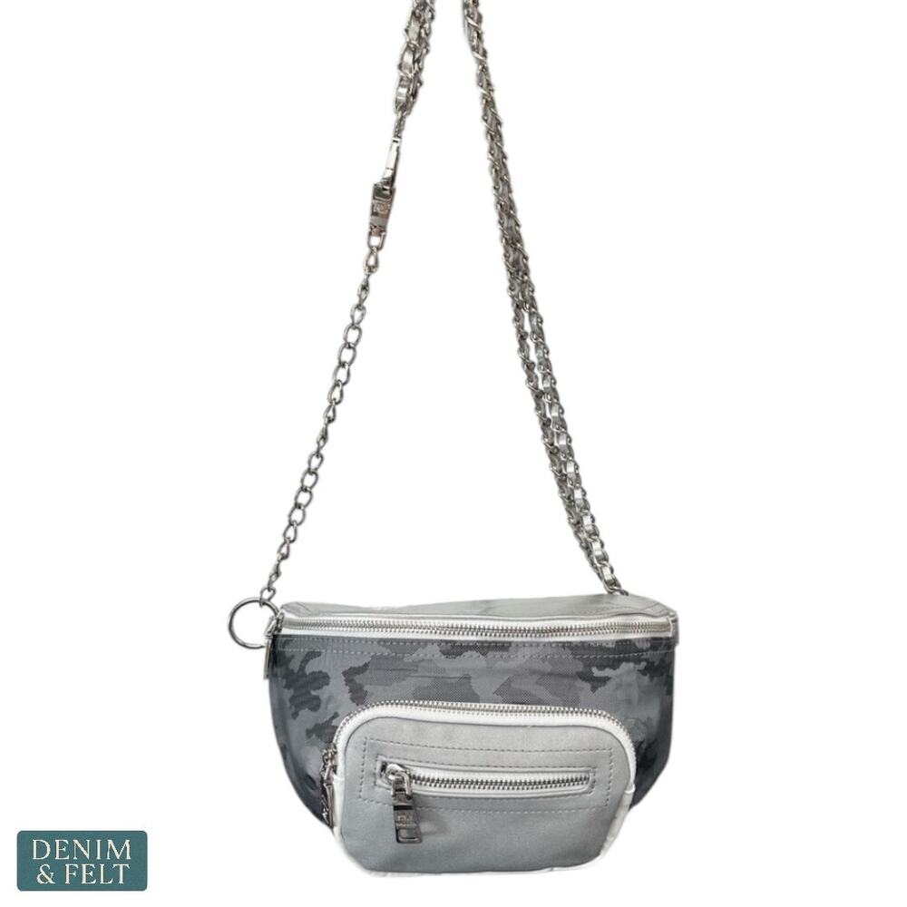 NEW Steve Madden Summit‎ Camoflauge Convertible Belt Bag Crossbody Silver Gray